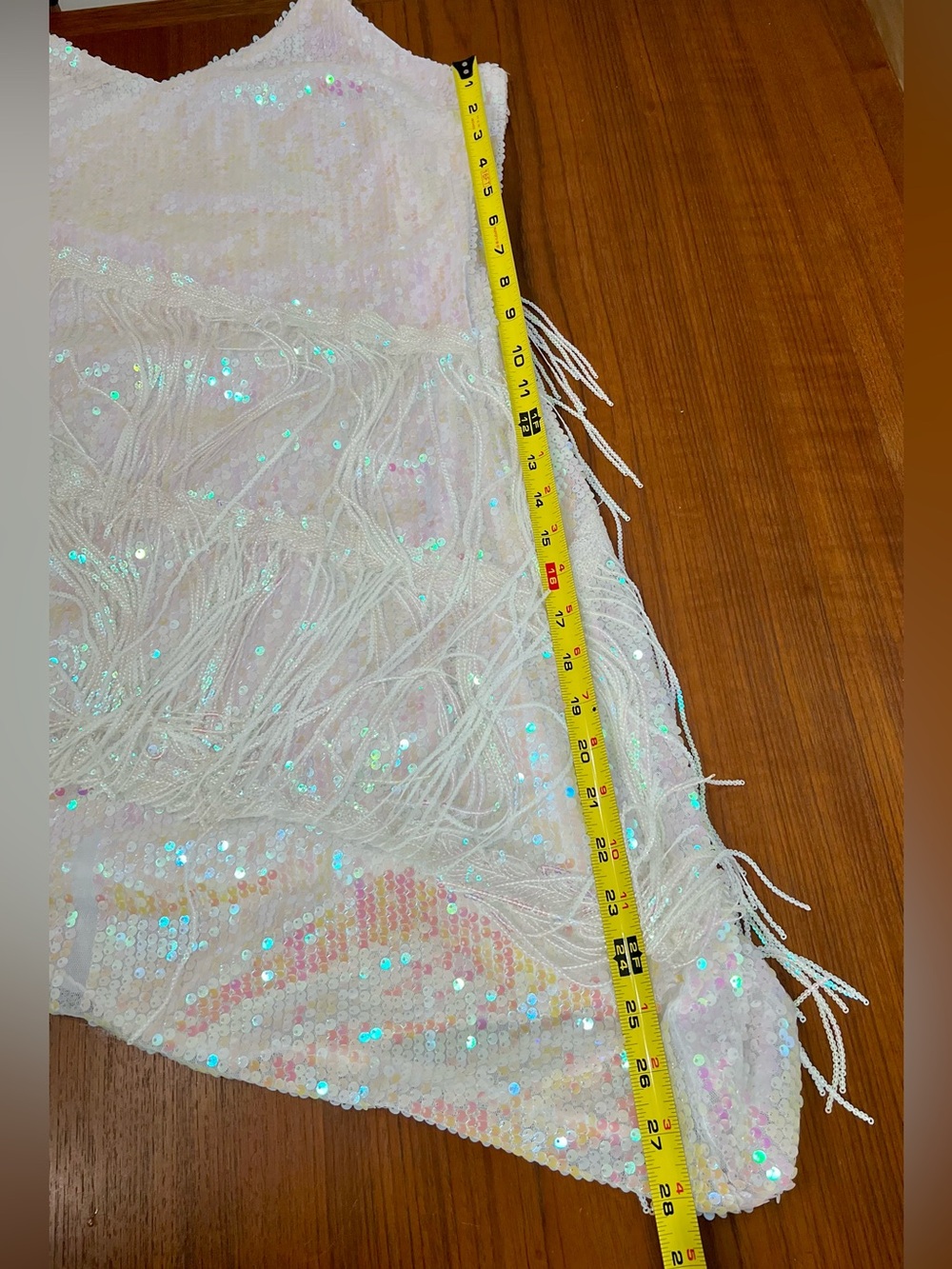 Iridescent Sequin Flapper Dress | Adult M | Gatsby Costume | Asymmetrical Fringe - Picture 13 of 14